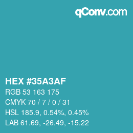 Color code: HEX #35A3AF | qconv.com