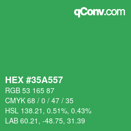 カラーコード: HEX #35A557 | qconv.com