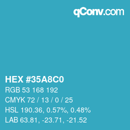 カラーコード: HEX #35A8C0 | qconv.com