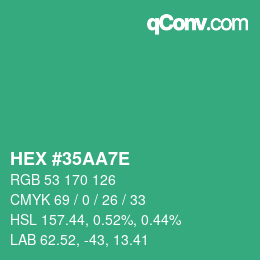 Color code: HEX #35AA7E | qconv.com