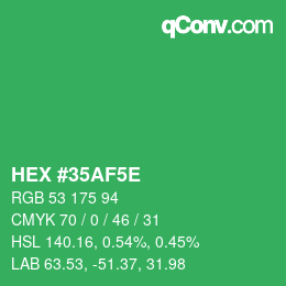 Farbcode: HEX #35AF5E | qconv.com