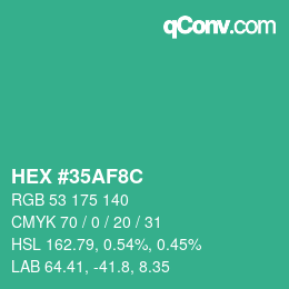 Color code: HEX #35AF8C | qconv.com
