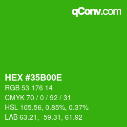 颜色代码: HEX #35B00E | qconv.com