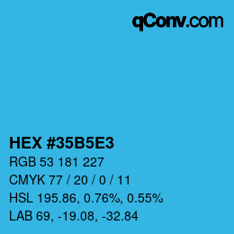 Farbcode: HEX #35B5E3 | qconv.com