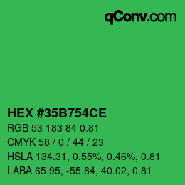 Farbcode: HEX #35B754CE | qconv.com