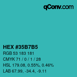 颜色代码: HEX #35B7B5 | qconv.com