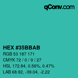 Color code: HEX #35BBAB | qconv.com