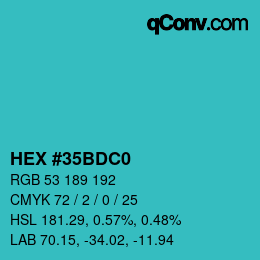 Color code: HEX #35BDC0 | qconv.com