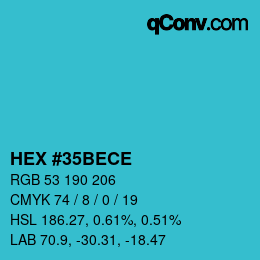 Color code: HEX #35BECE | qconv.com