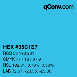 カラーコード: HEX #35C1E7 | qconv.com