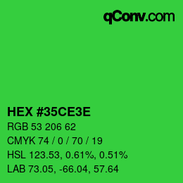 Color code: HEX #35CE3E | qconv.com