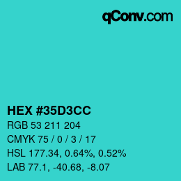 Color code: HEX #35D3CC | qconv.com