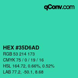 Color code: HEX #35D6AD | qconv.com