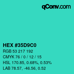 Color code: HEX #35D9C0 | qconv.com