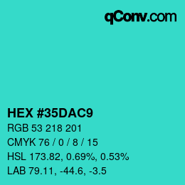 颜色代码: HEX #35DAC9 | qconv.com