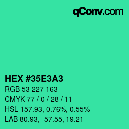 Color code: HEX #35E3A3 | qconv.com