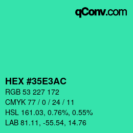 颜色代码: HEX #35E3AC | qconv.com