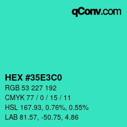 カラーコード: HEX #35E3C0 | qconv.com