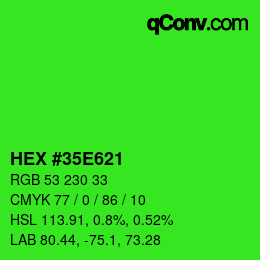 颜色代码: HEX #35E621 | qconv.com
