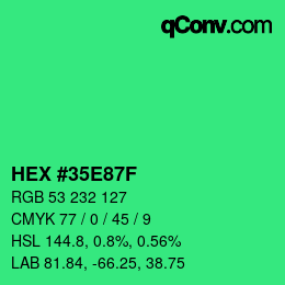 Color code: HEX #35E87F | qconv.com