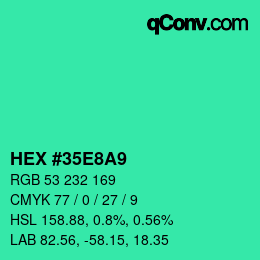 Farbcode: HEX #35E8A9 | qconv.com