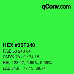 颜色代码: HEX #35F340 | qconv.com