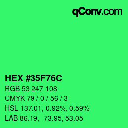 Color code: HEX #35F76C | qconv.com