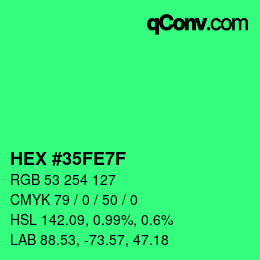 Color code: HEX #35FE7F | qconv.com