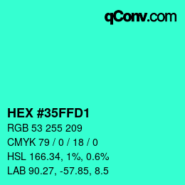 颜色代码: HEX #35FFD1 | qconv.com