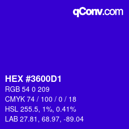 颜色代码: HEX #3600D1 | qconv.com