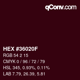 Color code: HEX #36020F | qconv.com