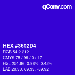 Color code: HEX #3602D4 | qconv.com