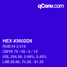 カラーコード: HEX #3602D8 | qconv.com