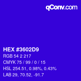 カラーコード: HEX #3602D9 | qconv.com