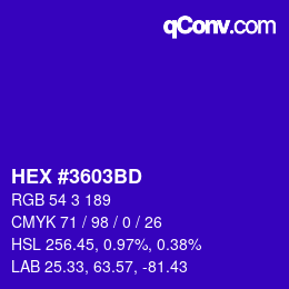 カラーコード: HEX #3603BD | qconv.com