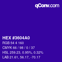 颜色代码: HEX #3604A0 | qconv.com