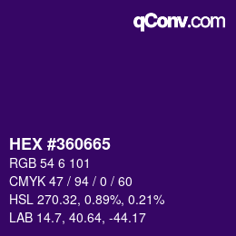 颜色代码: HEX #360665 | qconv.com
