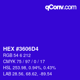カラーコード: HEX #3606D4 | qconv.com