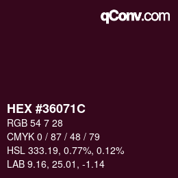 Farbcode: HEX #36071C | qconv.com