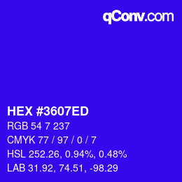 颜色代码: HEX #3607ED | qconv.com