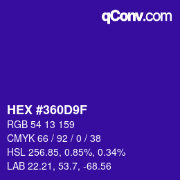 Color code: HEX #360D9F | qconv.com