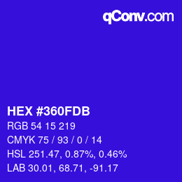 颜色代码: HEX #360FDB | qconv.com
