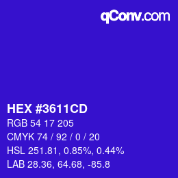 颜色代码: HEX #3611CD | qconv.com