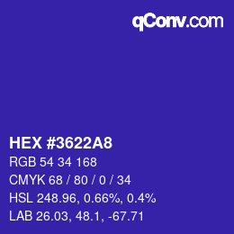 Color code: HEX #3622A8 | qconv.com