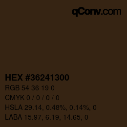 Color code: HEX #36241300 | qconv.com
