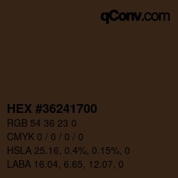 Color code: HEX #36241700 | qconv.com