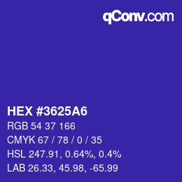 カラーコード: HEX #3625A6 | qconv.com