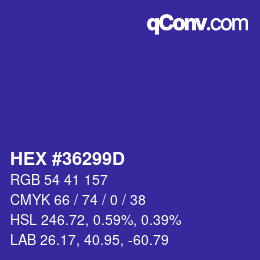 カラーコード: HEX #36299D | qconv.com