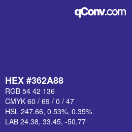 カラーコード: HEX #362A88 | qconv.com