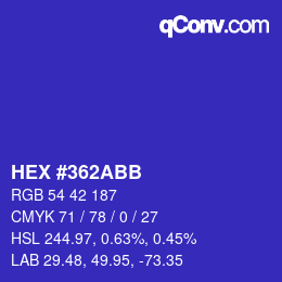 Color code: HEX #362ABB | qconv.com